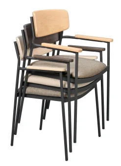 MAYMONT karmstol ekrygg/mörkbeige tyg/svart metall stapelbar