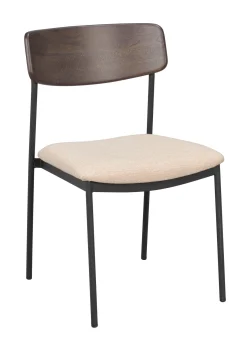 MAYMONT stol brun ekrygg/ljusbeige tyg/svart metall stapelbar