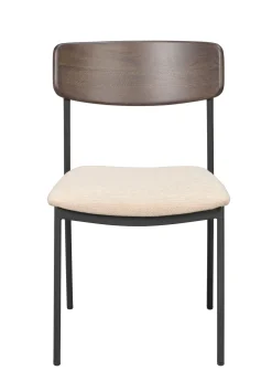MAYMONT stol brun ekrygg/ljusbeige tyg/svart metall stapelbar
