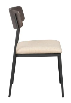 MAYMONT stol brun ekrygg/ljusbeige tyg/svart metall stapelbar