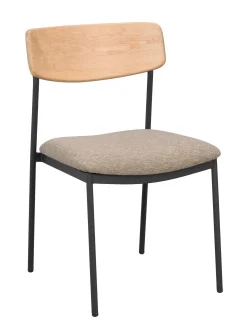 MAYMONT stol ekrygg/mörkbeige tyg/svart metall stapelbar