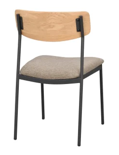 MAYMONT stol ekrygg/mörkbeige tyg/svart metall stapelbar