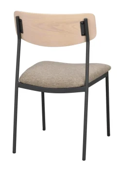 MAYMONT stol vitpig.ekrygg/mörkbeige tyg/svart metall stapelbar