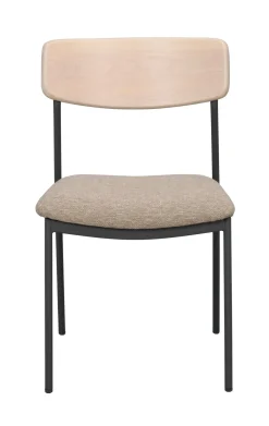MAYMONT stol vitpig.ekrygg/mörkbeige tyg/svart metall stapelbar