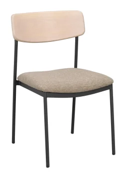 MAYMONT stol vitpig.ekrygg/mörkbeige tyg/svart metall stapelbar