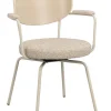 MERRICK Karmstol mörkbeige tyg/vitpigment ek/beige metall snurr