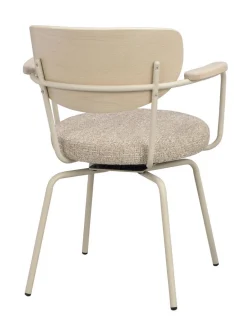 MERRICK Karmstol mörkbeige tyg/vitpigment ek/beige metall snurr
