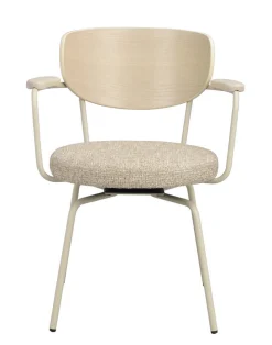 MERRICK Karmstol mörkbeige tyg/vitpigment ek/beige metall snurr