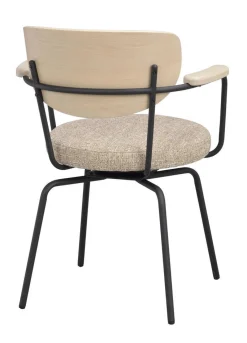 MERRICK Karmstol mörkbeige tyg/vitpigment ek/svart metall snurr