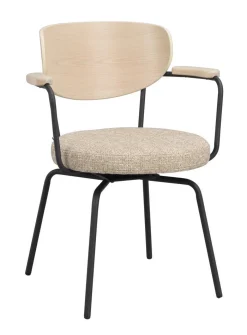 MERRICK Karmstol mörkbeige tyg/vitpigment ek/svart metall snurr