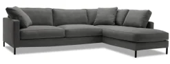 MESSINA Soffa 277cm med avslutsdivan höger tyg Kiss 66 graphite, svarta ben