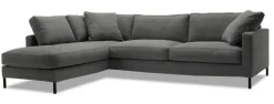 MESSINA Soffa 277cm med avslutsdivan vänster tyg Kiss 66 graphite, svarta ben
