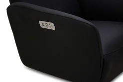 MIAMI Fåtölj med inbyggd pall el funktion, läder Soleda svart, fot Elegant D1 borstad stål