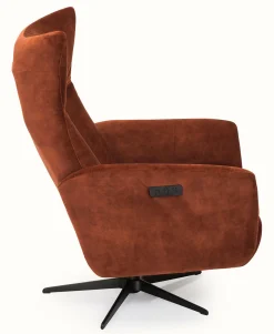 MIAMI Reclinerfåtölj m inbyggd pall elman. tyg Adore 3156 copper, fot D2 svart