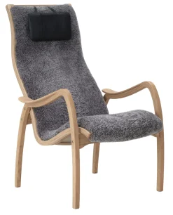 MUSSE Fåtölj fast inkl pall fårskinn Scand.Grey/linneväv natur/Grand svart/oljad ek PAKETPRIS *NY*