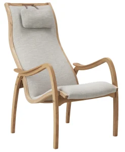 MUSSE Fåtölj fast inkl pall tyg Nordico 16 beige/oljad ek *NY*