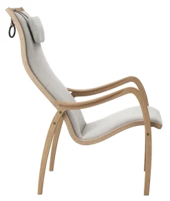 MUSSE Fåtölj fast inkl pall tyg Nordico 16 beige/oljad ek *NY*