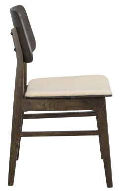 NAGANO Stol brunlackad massiv ek plywood ekfanér tyg beige