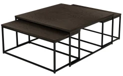 NARANO Soffbord 3-dels rekt mörkbrun ekfaner/svartlackad metall 90x90 H42 + 2 st 85x44 H37