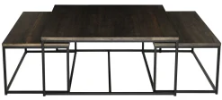 NARANO Soffbord 3-dels rekt mörkbrun ekfaner/svartlackad metall 90x90 H42 + 2 st 85x44 H37