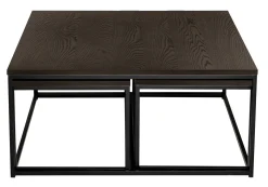 NARANO Soffbord 3-dels rekt mörkbrun ekfaner/svartlackad metall 90x90 H42 + 2 st 85x44 H37