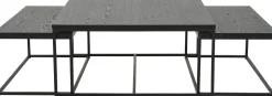 NARANO Soffbord 3-dels rekt svartlackad askfaner/metall 90x90 H42 + 2 st 85x44 H37