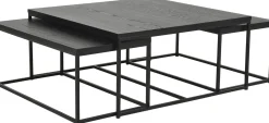 NARANO Soffbord 3-dels rekt svartlackad askfaner/metall 90x90 H42 + 2 st 85x44 H37