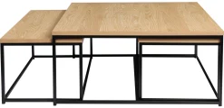 NARANO Soffbord 3-dels rekt vitpigm.lackad ekfaner/svartlackad metall 90x90 H42 + 2 st 85x44 H37