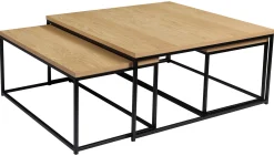 NARANO Soffbord 3-dels rekt vitpigm.lackad ekfaner/svartlackad metall 90x90 H42 + 2 st 85x44 H37