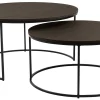 NARANO Soffbord 2-dels runt mörkbrun ekfaner/svartlackad metall Ø85 H45/Ø70 H36