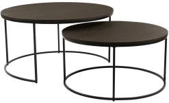 NARANO Soffbord 2-dels runt mörkbrun ekfaner/svartlackad metall Ø85 H45/Ø70 H36