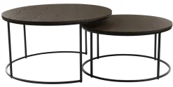 NARANO Soffbord 2-dels runt mörkbrun ekfaner/svartlackad metall Ø85 H45/Ø70 H36