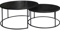 NARANO Soffbord 2-dels runt svartlackad askfaner/metall Ø85 H45/Ø70 H36