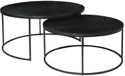 NARANO Soffbord 2-dels runt svartlackad askfaner/metall Ø85 H45/Ø70 H36