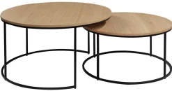 NARANO Soffbord 2-dels runt vitpigm.lackad ekfaner/svartlackad metall Ø85 H45/Ø70 H36