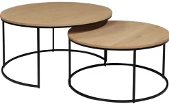 NARANO Soffbord 2-dels runt vitpigm.lackad ekfaner/svartlackad metall Ø85 H45/Ø70 H36