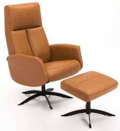 OAKLEY Snurrfåtölj & fotpall läder Semi/spalt 376 light cognac fot Space svart