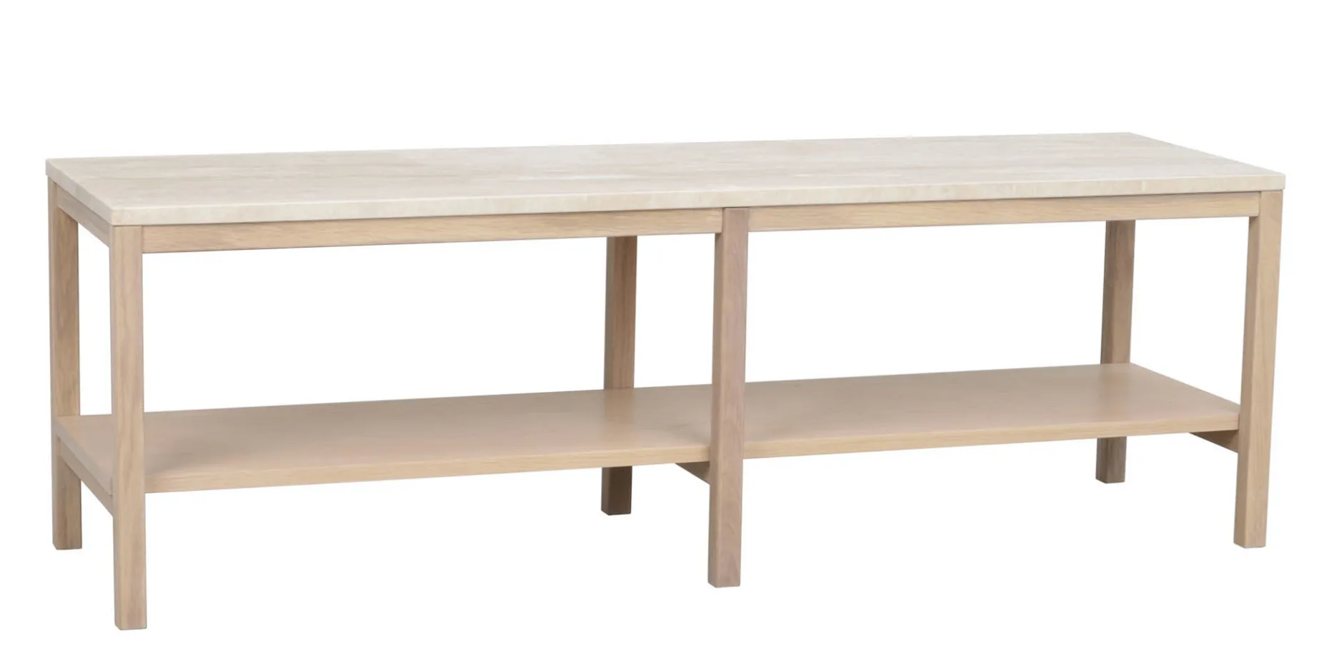 ORWEL Avlastningsbord 140xH45 beige travertin/vitpigmenterad ek
