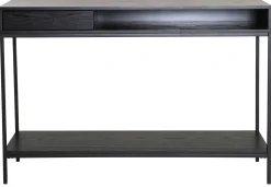 REGGIANO Konsollbord, svartlackad askfanér, svarta metallben, låda & hylla