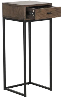 REGGIANO Sängbord H75, brunlackad ekfanér, svarta metallben, låda lackad ekfanér, wl100
