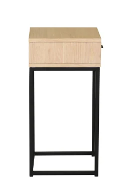 REGGIANO Sängbord H60, vitpigmenterad ek, svarta metallben, låda, lackad ekfaner, wl100