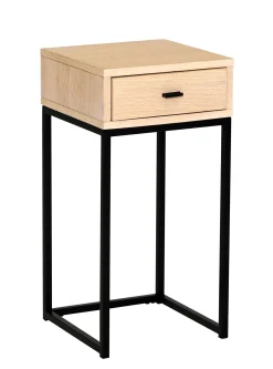 REGGIANO Sängbord H60, vitpigmenterad ek, svarta metallben, låda, lackad ekfaner, wl100