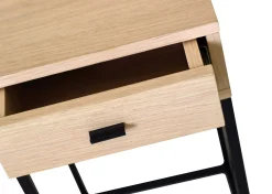 REGGIANO Sängbord H60, vitpigmenterad ek, svarta metallben, låda, lackad ekfaner, wl100