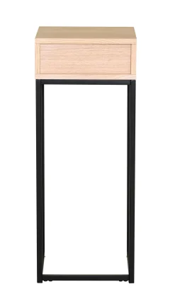 REGGIANO Sängbord H75, vitpigmenterad ek, svarta metallben, låda, lackad ekfaner, wl100