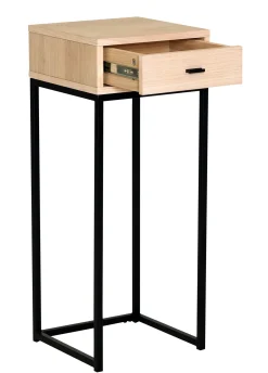 REGGIANO Sängbord H75, vitpigmenterad ek, svarta metallben, låda, lackad ekfaner, wl100
