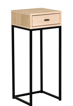 REGGIANO Sängbord H75, vitpigmenterad ek, svarta metallben, låda, lackad ekfaner, wl100