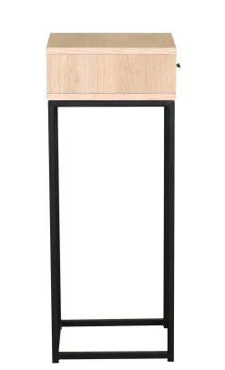 REGGIANO Sängbord H75, vitpigmenterad ek, svarta metallben, låda, lackad ekfaner, wl100