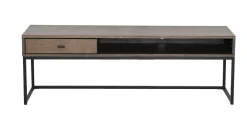 REGGIANO TV-bänk 120 cm, brunlackad ekfanér, svarta metallben, låda & hylla