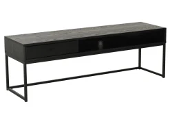 REGGIANO TV-bänk 120 cm, svartlackad askfanér, svarta metallben, låda & hylla