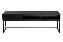 REGGIANO TV-bänk 120 cm, svartlackad askfanér, svarta metallben, låda & hylla